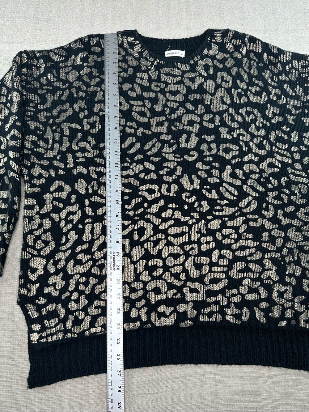 ANDTHEWHY Black Metallic Gold Leopard Print Balloon Sleeve Sweater Medium/ Large - Picture 7 of 10